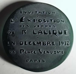 Rene Lalique Invitation Glass Green Medallion For 1912 Glass Exposition
