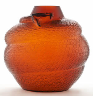 Rene Lalique Serpent Vase in Amber Glass