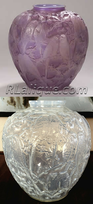 R Lalique Vase Perruches Fakes - Not by Rene Lalique