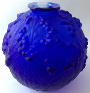 R Lalique Fake Druide Vase In Blue Glass - Not by Rene Lalique