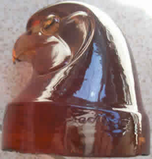 Rigolleau Tete D'Epervier Mascot In Amber Glass - A Copy of The Rene Lalique Hawk Head