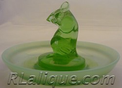 R.Lalique Lapin Green Opalescent Ashtray by Rene Lalique