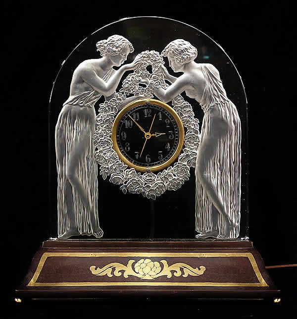 Rene Lalique Clock Deux Figurines