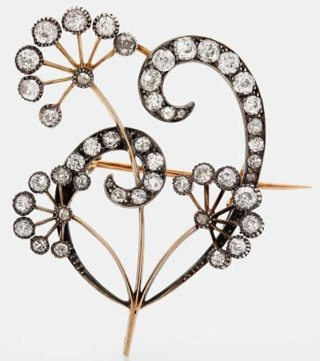 Rene Lalique Diamond Leaves And Flowers Brooch