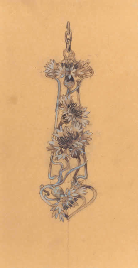 Rene Lalique Drawing Floral Pendant