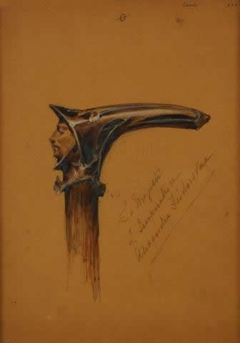 Rene Lalique Hooded Male Cane Handle Drawing