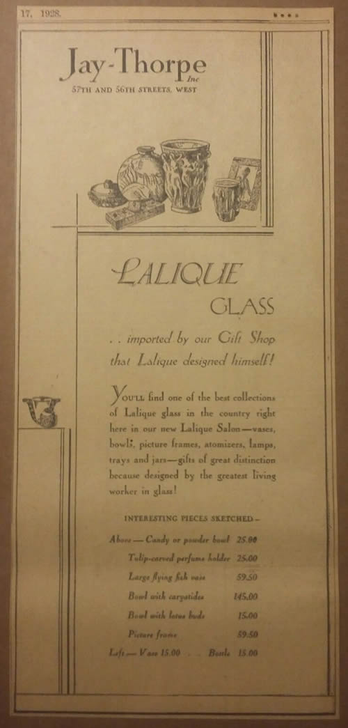 R. Lalique Jay Thorpe Newspaper Ad