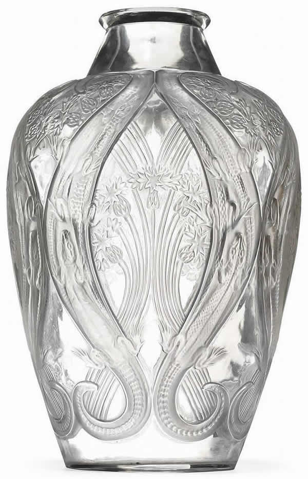 Rene Lalique Vase Lezards Et Bluets
