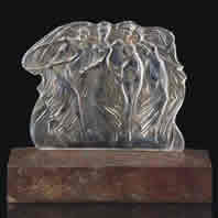 Rene Lalique Quatre Danseuses Glass Plaque On Bronze Base