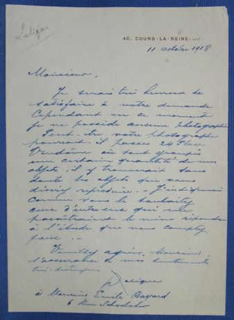 R. Lalique To Emile Bayard Letter