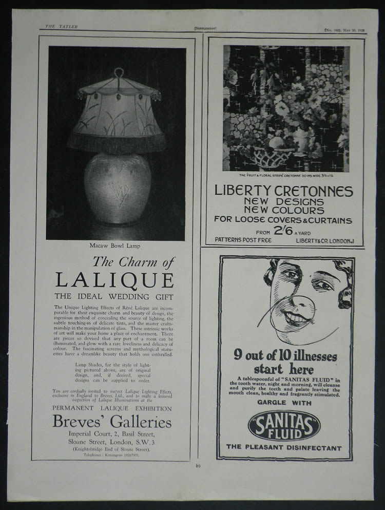 R. Lalique Breves Galleries Tatler May 1928 Magazine Ad