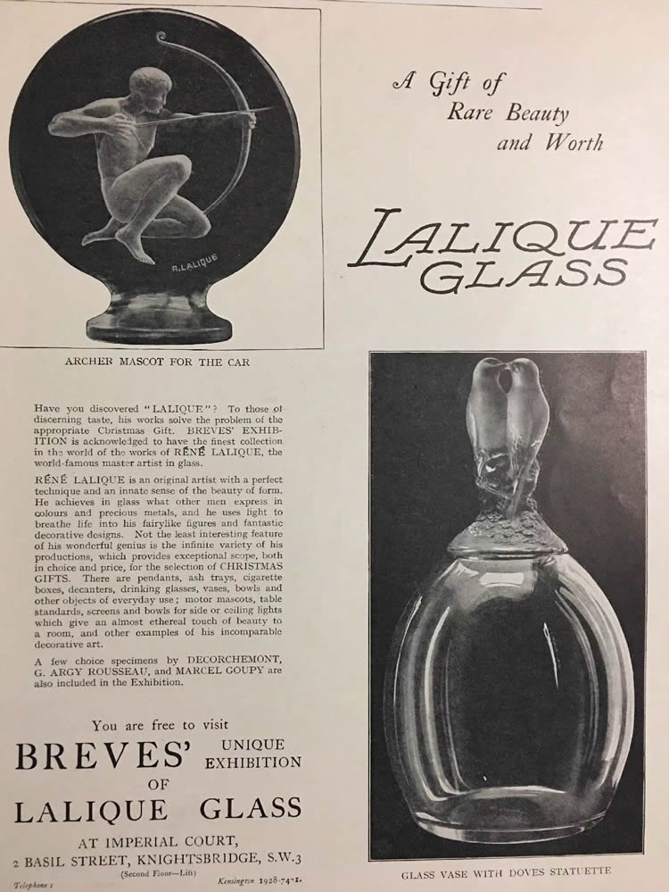 R. Lalique Breves Galleries 1927 Magazine Ad