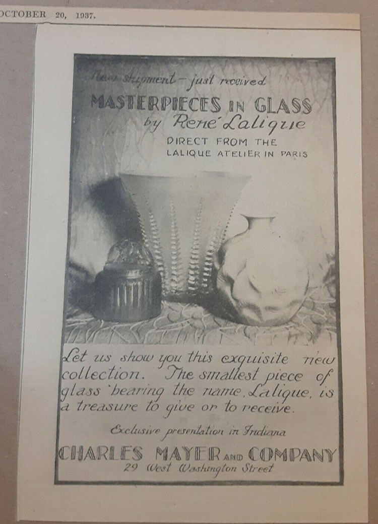 R. Lalique Charles Mayer And Company October 1937 Newspaper Ad