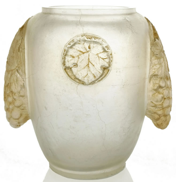R. Lalique Motif Vigne En Cabochon Cire Perdue Vase 2 of 2