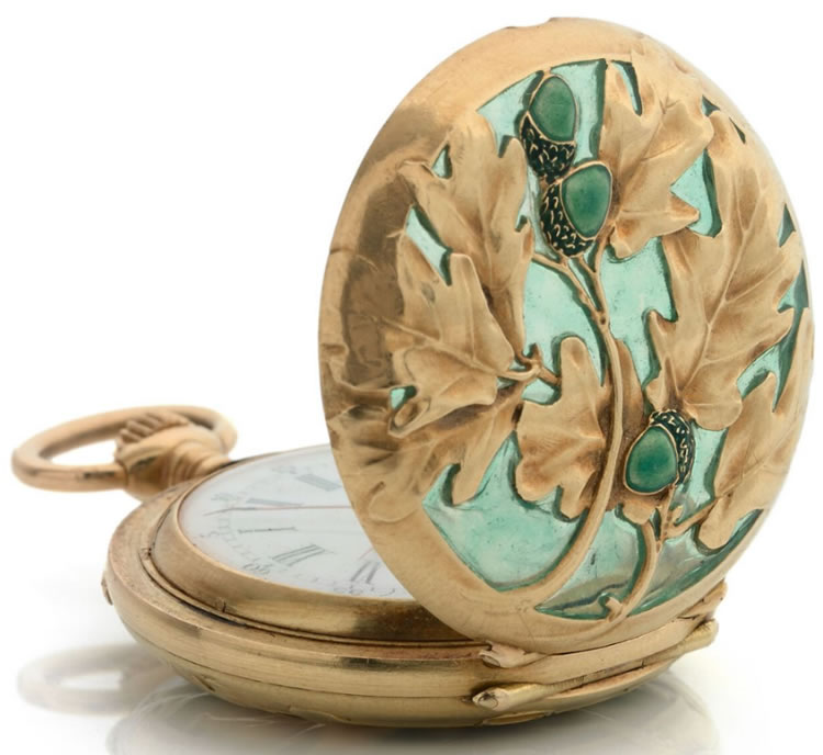 R. Lalique Oak Leaves And Acorns Pocket Watch