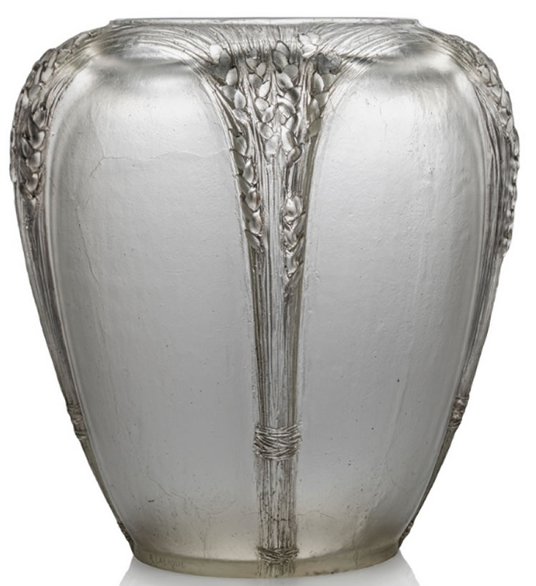 Rene Lalique Quatre Motifs Gerbe Epis Cire Perdue Vase