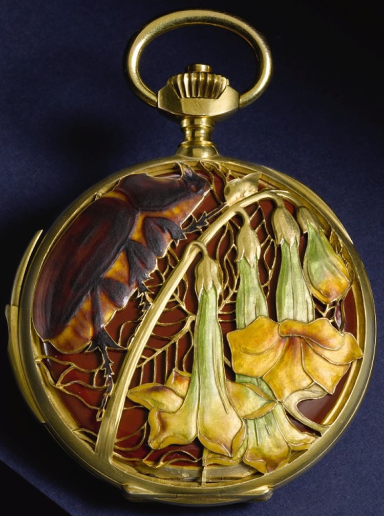 R. Lalique Scarabee Rhinoceros et Fleurs de Trompette Pocket Watch