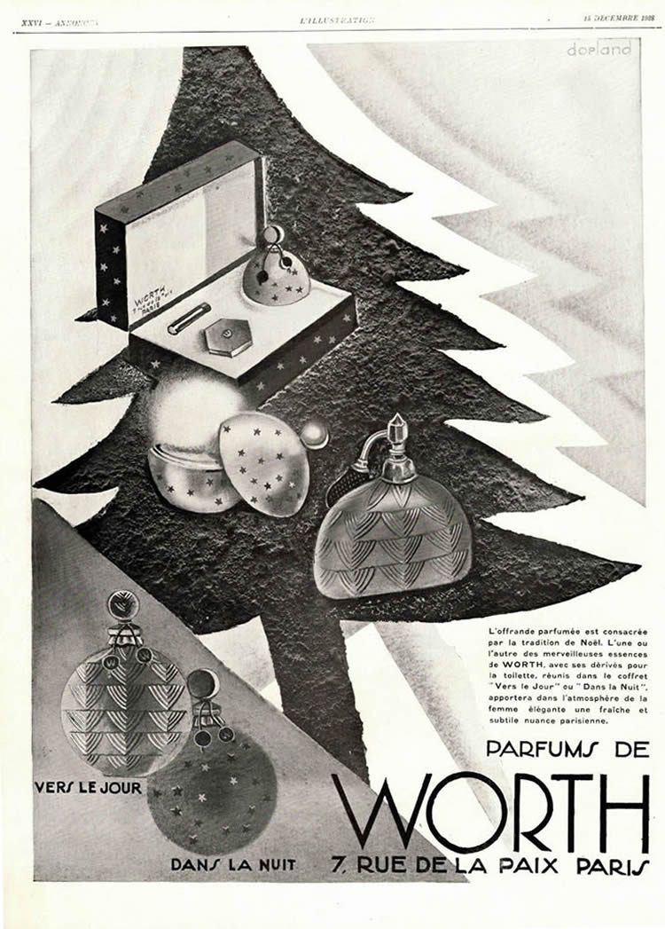 R. Lalique Worth Perfumes L'Illustration December 1928 Magazine Ad