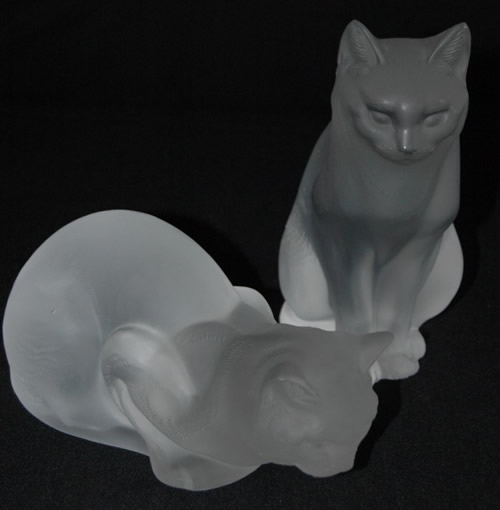 Chat Assis And Chat Couche Lalique France Modern Cryrstal Decorations
