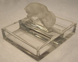 Chevre Lalique France Modern Crystal Ashtray With Two Compartments