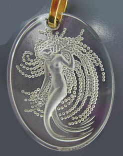Naiade Lalique France Crystal Pendant Using Original Rene Lalique Design From A Mirror Backed Pendant and Cache