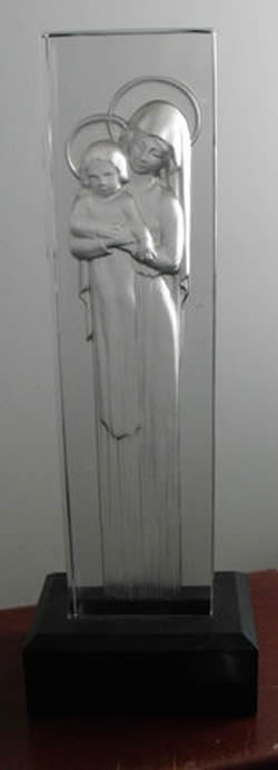 Vierge A L'Enfant Lalique France Crystal Modern Statue Plaque On Base