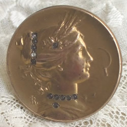 Louis Armand Rault Medallion of Female Figure In Profile with Gems And LR Signature - RL Signature