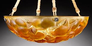Rene Lalique Light Fixture Lausanne in Amber Glass
