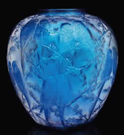 Rene Lalique Vase Blue Perruches