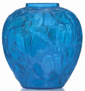Rene Lalique Blue Perruches Vase
