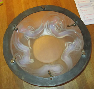 R. Lalique Calypso Opalescent Bowl Converted To A Hanging Light Fixture Shown From Above