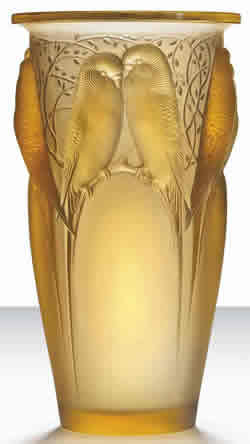 Ceylan Vase Rene Lalique Yellow Amber Eight Birds Motif Glass