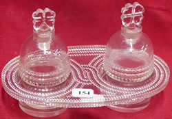 R. Lalique  Nippon Oil And Vinegar Set With Later Replaced Stoppers And MIssing Top Rims Of Necks
