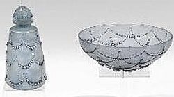 Perles Perfume Bottle and Perles Bowl From The Garniture De Toilette By Rene Lalique