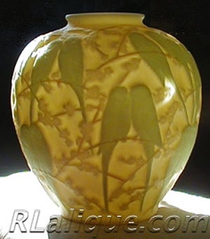 R Lalique Vase Perruches Fake - Not by Rene Lalique