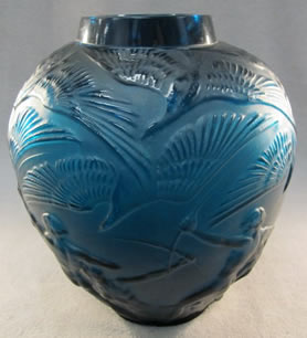 Archers Vase Fake Modern Copy In Blue Glass Of An Original Rene Lalique Design
