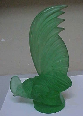 Fake Rene Lalique Rooster In Green Glass
