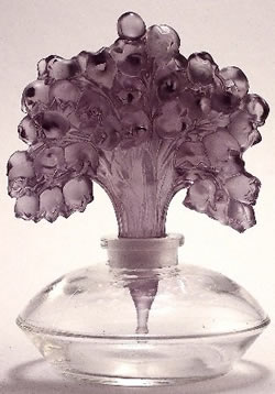 Irice Perfume Bottle Muguet With Amethyst Stopper - A Copy of the Rene Lalique Muguet Bottle