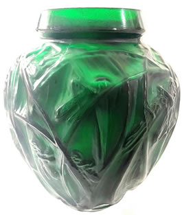 R. Lalique  Green Sauterelles Fake Vase - Not by Rene Lalique