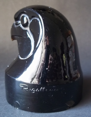 Rigolleau Tete D'Epervier Mascot In Black Glass - A Copy Of The Rene Lalique Hawk Head