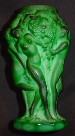 Desna Nudes Vase Green Glass Bacchantes Often With Forged R.Lalique Signature