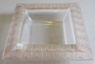 Charme Square Bowl Rene Lalique Clear With Frosted Rows Of Leaves Elevated Rim