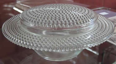 Nippon Covered Bowl Rene Lalique Clear Glass With Circles Of Pearls Decoration