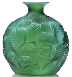 Rene Lalique Ormeaux Vase In Green Glass