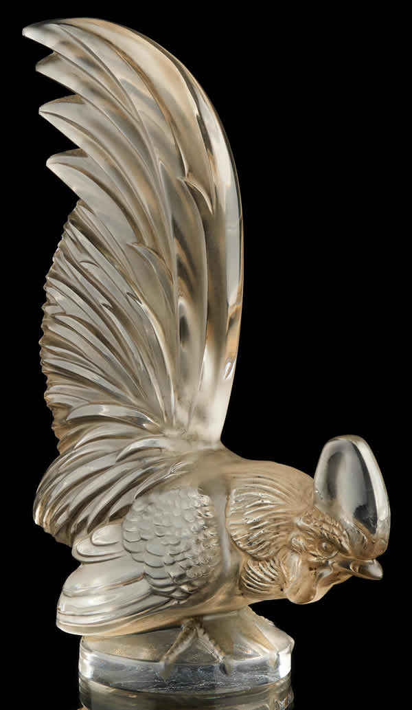Mascotte Coq Nain René Lalique R.Lalique Car Mascot Hood Hornement Glass Rooster 