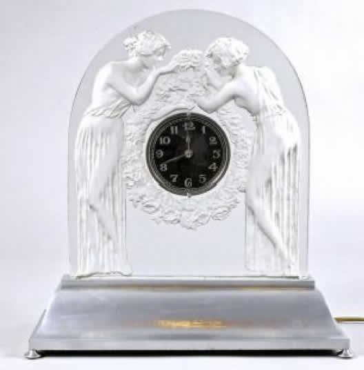 R. Lalique Deux Figurines Clock