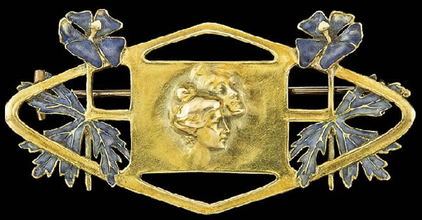 Rene Lalique Deux Profils Et Anemones Brooch