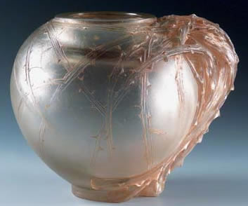 Rene Lalique Cire Perdue Vase Entrelacs Epines Formant Une Anse
