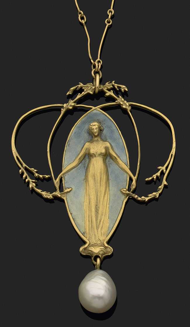 Rene Lalique Pendant Femme et Feuillage