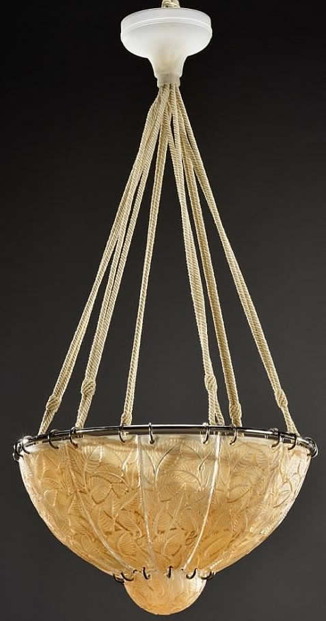 R. Lalique Feuilles De Charme Hanging Light Fixture